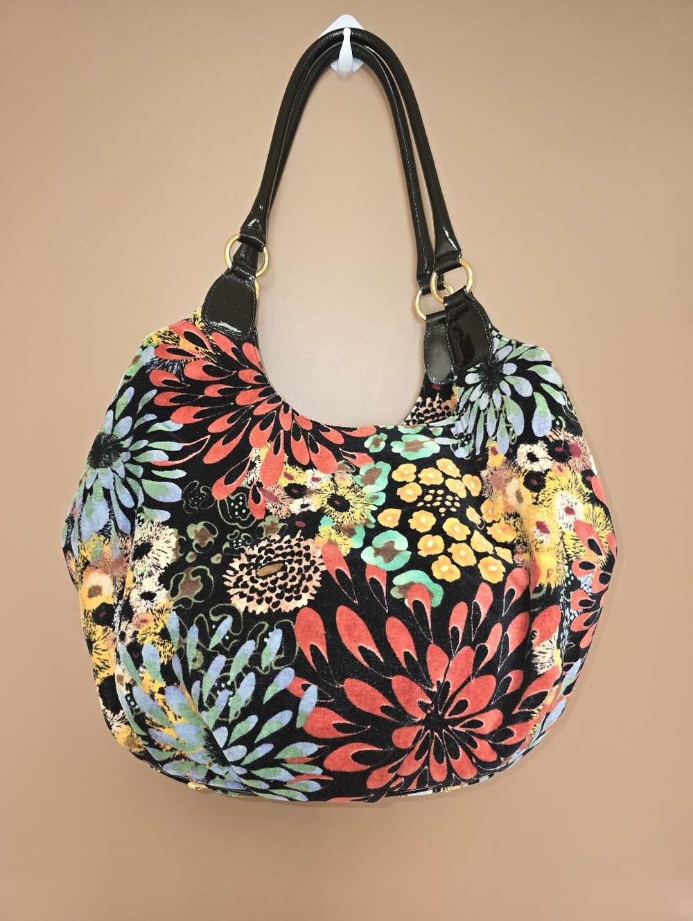 Talbots Floral Velvet Hobo Bag Black Gold Hardware - Picture 2 of 15